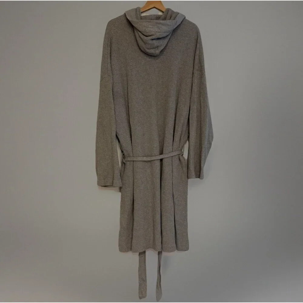 Polo Ralph Lauren Men's Hooded Thermal Robe Waffle Knit Beltes Pockets L XL Gray